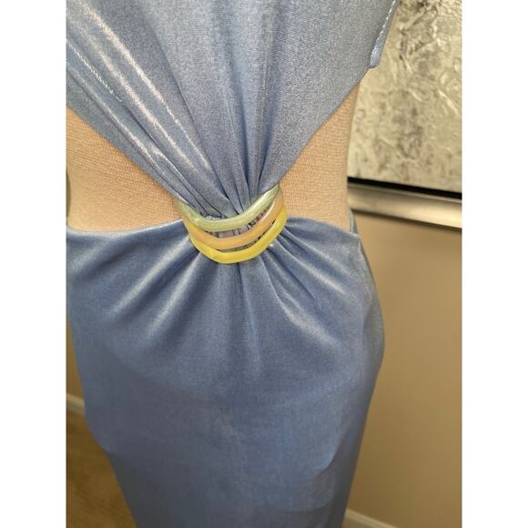 BAOBAB Luna Llena One Shoulder Cutout Ruched Metallic Galactico Maxi Dress Sz M - Picture 5 of 9